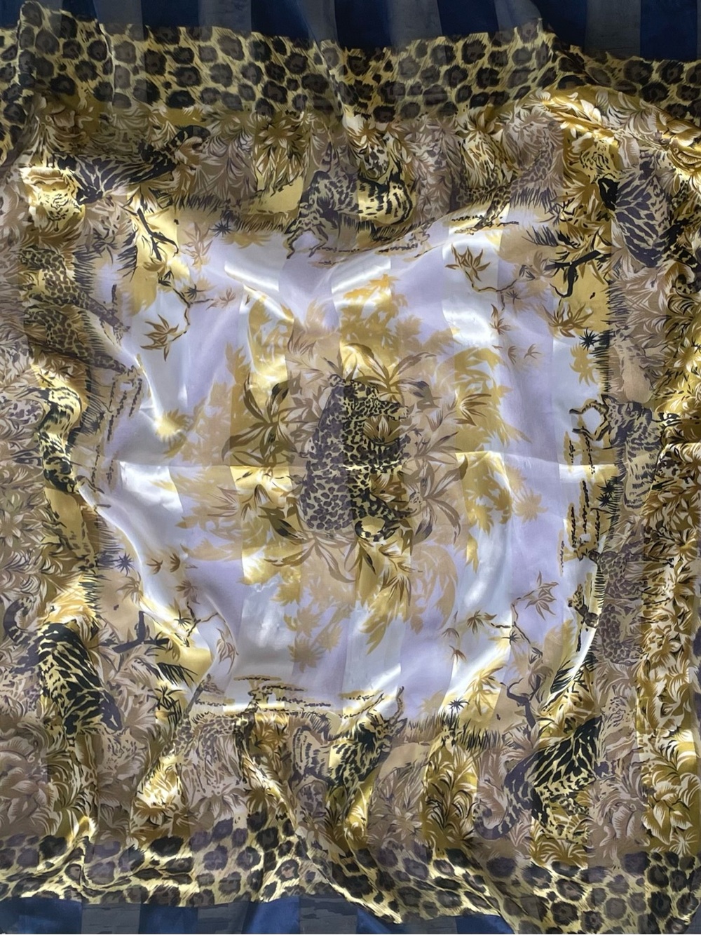 Into Africa Safari Animal Print Satin Square Scarf with Leopard Border